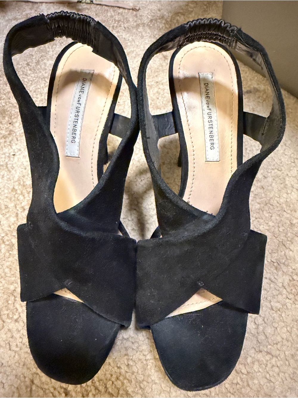 Diane Von Furstenberg Black Suede Crisscross Slingback Heels